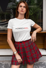 Load image into Gallery viewer, The Hübsch Girl Fabulous T-Shirt featured in white with a black and red logo design
