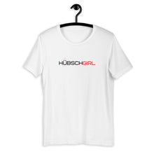 Load image into Gallery viewer, The Hübsch Girl Fabulous T-Shirt featured in white with a black and red logo design
